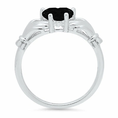 Pre-owned Pucci 1.55 Irish Celtic Claddagh Real Onyx Classic Designer Ring Solid 14k White Gold