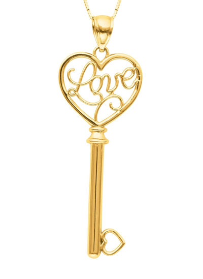 Pre-owned Teachers Jewelry 14k Yellow Gold Love Necklace Script In Heart Key Pendant 18" Cable Chain 50 Mm