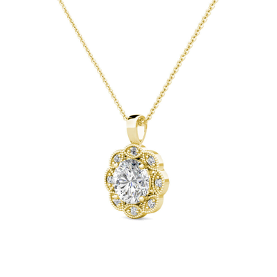 Pre-owned Limor 1.79ct Created Diamond 14k Yellow Gold Flower Migraine Halo Pendant Necklace 18" In White