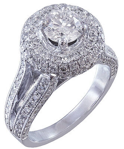 Pre-owned Halo 14k White Gold Round Cut Diamonds Engagement Ring Deco Bridal Natural  1.60