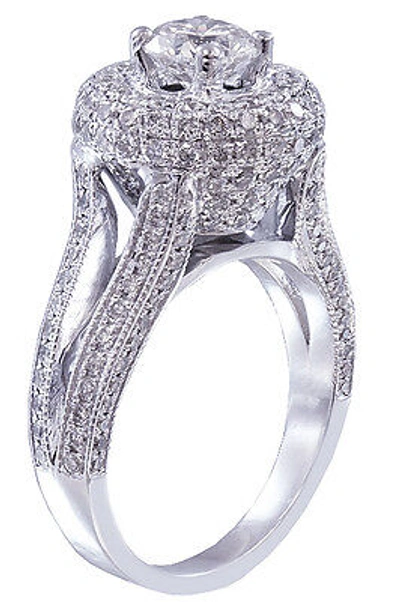 Pre-owned Halo 14k White Gold Round Cut Diamonds Engagement Ring Deco Bridal Natural  1.60