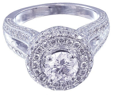 Pre-owned Halo 14k White Gold Round Cut Diamonds Engagement Ring Deco Bridal Natural  1.60