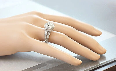 Pre-owned Halo 14k White Gold Round Cut Diamonds Engagement Ring Deco Bridal Natural  1.60