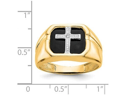 Pre-owned Harmony Mens 14k Yellow Gold Cross Rings With Black Onyx