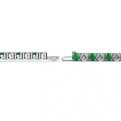 Pre-owned Trijewels Emerald And Diamond Womens Eternity Tennis Bracelet 4.62 Ctw 14k Gold Jp:122875 In G-h