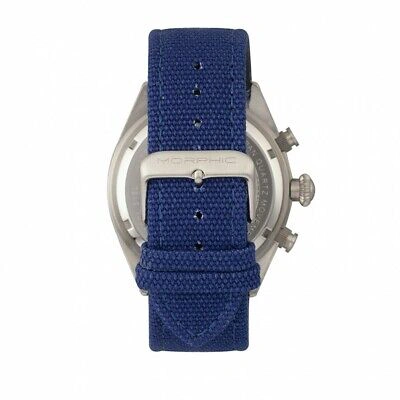 MORPHIC Pre-owned M53 Series Chronograph Fiber-weaved Leather-band Watch +date-silver/blue