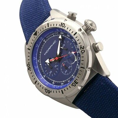 MORPHIC Pre-owned M53 Series Chronograph Fiber-weaved Leather-band Watch +date-silver/blue