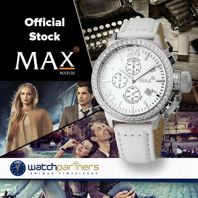 Pre-owned Max Watch The Classic Chrono 5atm White Cz Dial S/steel Case 47mm Diam 5-414