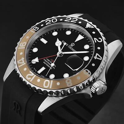 Pre-owned Revue Thommen Men's 'diver' Black Dial Black And Beige Bezel Gmt 17572.2832
