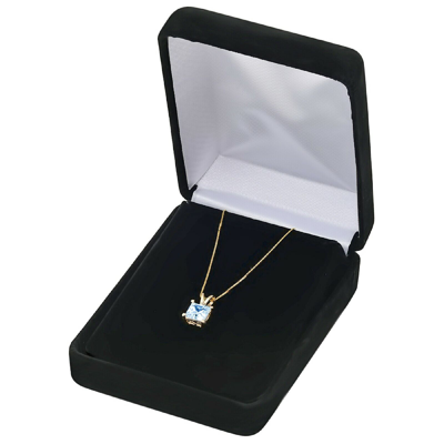 Pre-owned Pucci 1.5ct Princess Cut Natural Aquamarine Pendant Necklace 18" Chain 14k Yellow Gold In D