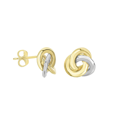 Pre-owned Teachers Jewelry 14k Yellow Gold And White Gold Love Knot Earrings Shiny 11.1mm 3 Row Push Backs