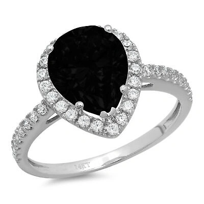 Pre-owned Pucci 2.45 Pear Cut Halo Natural Onyx Promise Bridal Wedding Ring Solid 14k White Gold In D