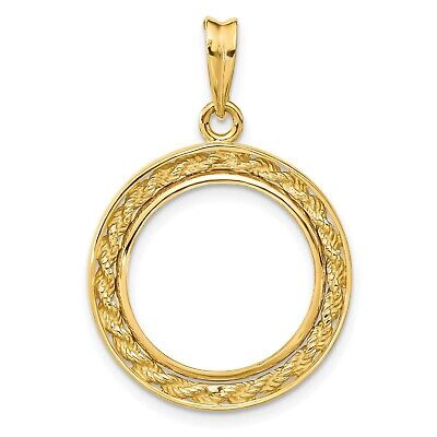 Pre-owned Jewelry Stores Network 2008 $5 1/10 oz American Buffalo Prong Set Encased Rope Coin Bezel In 14k Gold