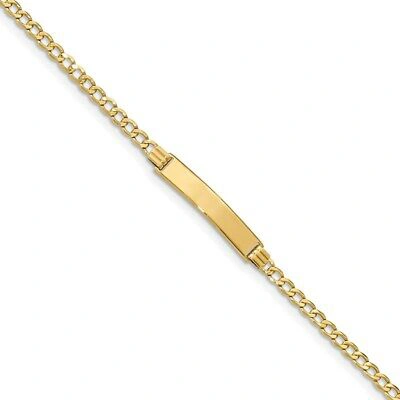 Pre-owned Skyjewelers Real 14kt Semi-solid Polished Cuban Id Chain Bracelet; 8 Inch In Yellow