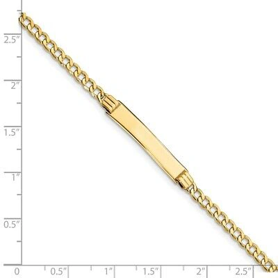 Pre-owned Skyjewelers Real 14kt Semi-solid Polished Cuban Id Chain Bracelet; 8 Inch In Yellow