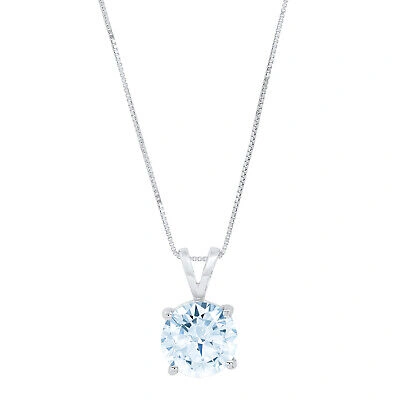 Pre-owned Pucci 1.5ct Round Cut Natural Aquamarine Pendant Necklace 16" Chain Box 14k White Gold In D