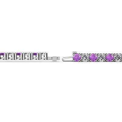 Pre-owned Trijewels Amethyst And Diamond Eternity Tennis Bracelet 4.62 Ctw 14k White Gold Jp:122857 In H-i