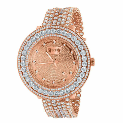 Pre-owned Solitaire White  Roman Face Illusion Diamond 18k Rose Gold Tone W/date Watch