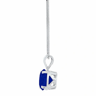 Pre-owned Pucci 1.50 Ct Round Cut Blue Sapphire Simulated Pendant 16" Chain 14k White Solid Gold In D