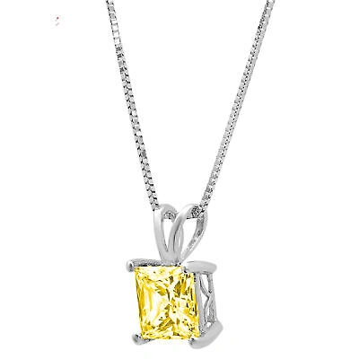 Pre-owned Pucci 2ct Princess Cut Vvs1 Yellow Simulated Pendant 18" Chain Real 14k White Gold