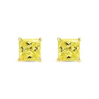Pre-owned Shine Brite With A Diamond 4 Ct Princess Cut Canary Earrings Studs Solid 14k Yellow Gold Screw Back Martini