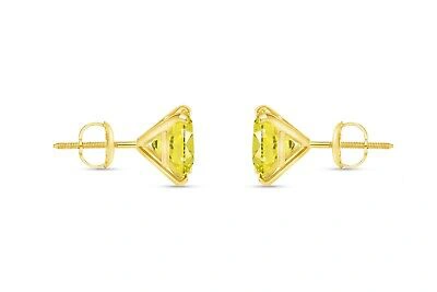 Pre-owned Shine Brite With A Diamond 4 Ct Princess Cut Canary Earrings Studs Solid 14k Yellow Gold Screw Back Martini