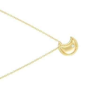 Pre-owned Phillip Gavriel Designer Diamond Moon Necklace 14k Yellow Gold 18" Cable Chain