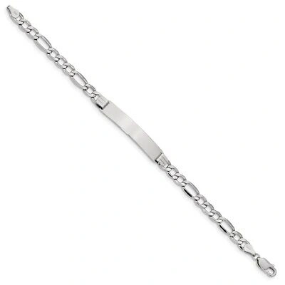 Pre-owned Skyjewelers Real 14k White Gold Polished Semi-solid Figaro Id Chain Bracelet; 7 Inch;