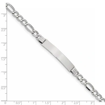 Pre-owned Skyjewelers Real 14k White Gold Polished Semi-solid Figaro Id Chain Bracelet; 7 Inch;
