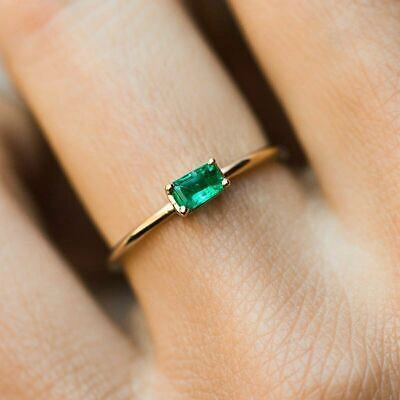 Pre-owned Handmade Fine14k Gold Natural Certified Andmade .95 Ct Emerald Stone Cluster Ring For Her In Green