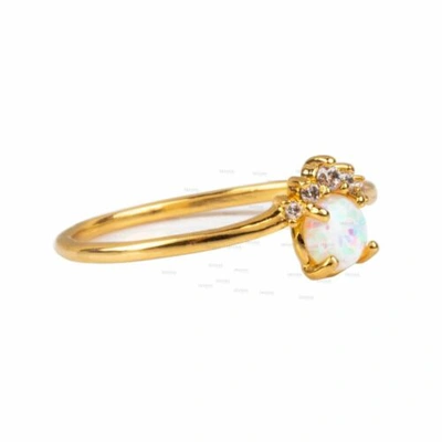 Pre-owned Irisha Designs Real Diamond And Opal Gemstone Dainty Stacking Ring In 14k Gold Fine Jewelry In White