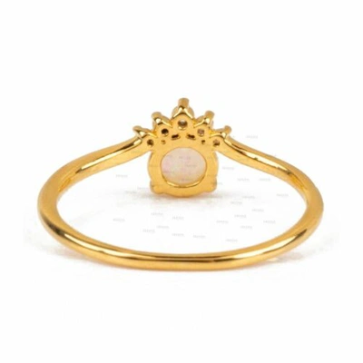 Pre-owned Irisha Designs Real Diamond And Opal Gemstone Dainty Stacking Ring In 14k Gold Fine Jewelry In White