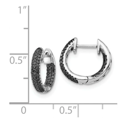 Pre-owned Goldia 14k White Gold Black Diamond Hinged Hoop Earrings