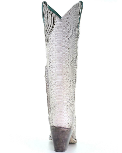 Pre-owned Corral Boots Corral Ladies Natural Python Zipper Tall Top Boots A3789 In Beige