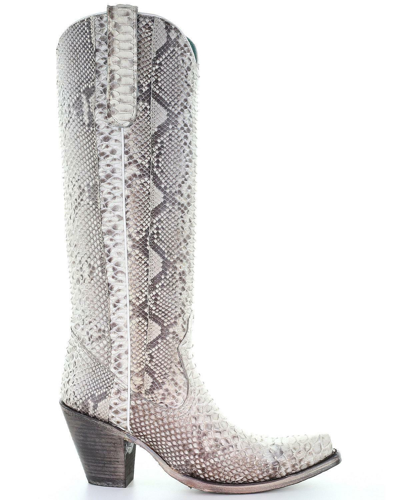 Pre-owned Corral Boots Corral Ladies Natural Python Zipper Tall Top Boots A3789 In Beige