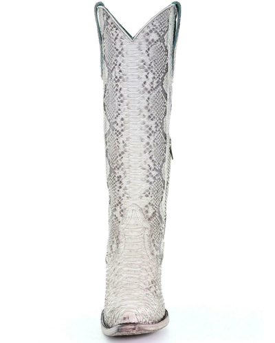 Pre-owned Corral Boots Corral Ladies Natural Python Zipper Tall Top Boots A3789 In Beige