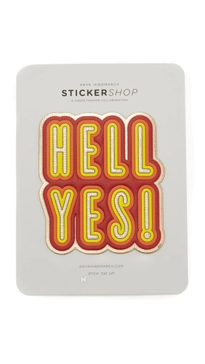 Shop Anya Hindmarch Oversized Hell Yes! Sticker In Pale Gold Metallic