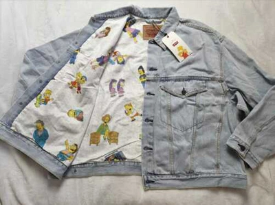 Pre-owned Levi's Men's M Xl Xxl  X The Simpsons Bart Lined Trucker Jean Denim Jacket In Blue