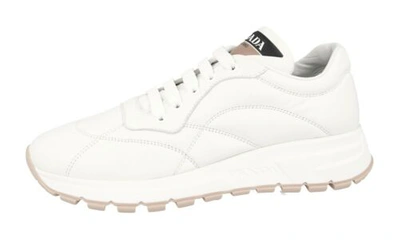Pre-owned Prada Auth Luxury  Sneakers Shoes 1e245l White Nappa Aviator Leather