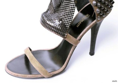 Pre-owned Balmain Giuseppe Zanotti For  Taupe Suede Studded Chain Mesh Shoes Hot $1195 In Brown