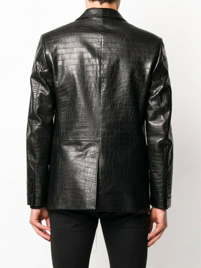 Pre-owned Handmade Black Crocodile Italian  Men Calf Real Leather Slim Fit Blazer S To Xl