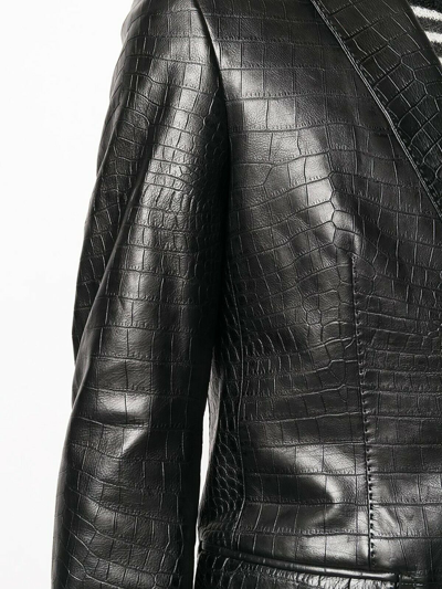 Pre-owned Handmade Black Crocodile Italian  Men Calf Real Leather Slim Fit Blazer S To Xl