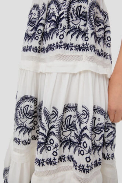 Pre-owned Ulla Johnson $995  Women White Embroidered Blanc Julietta Skirt Midi Dress Size 4