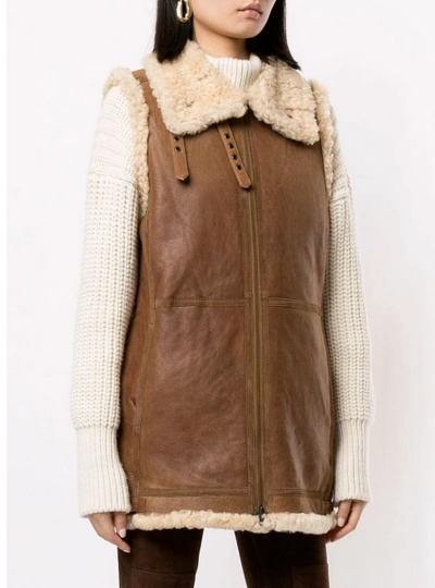 Pre-owned Polo Ralph Lauren Rrl Suede Leather Shearling Gilet Bomber Vest Womens Small In Brown
