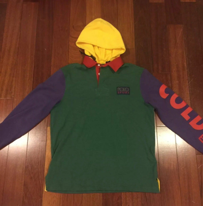 Pre-owned Polo Ralph Lauren Snow Beach Hooded Rugby Cold Wave Sz Medium In Multicolor
