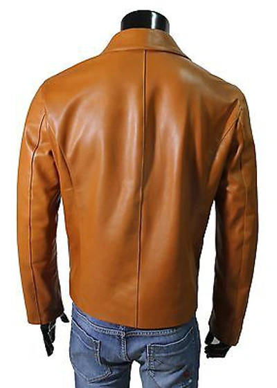 Pre-owned Handmade Italian Men  Fantastic Slim Fit Soft Leather Blouson Jacket Color Tan S In Brown