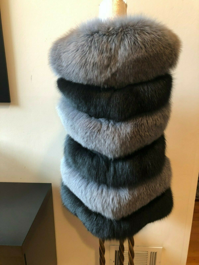 Pre-owned La Fiorentina Natural Black Gray Fox Fur Sleeveless Vest Coat Jacket Sz S/m