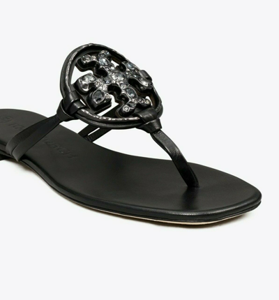 Pre-owned Tory Burch Metal Jeweled Miller Crystal Embellished Sandals Black Many Sizes