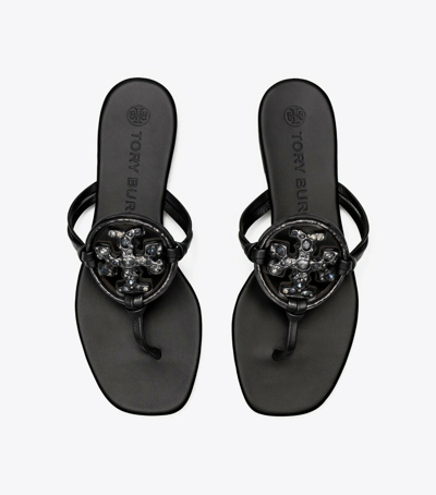 Pre-owned Tory Burch Metal Jeweled Miller Crystal Embellished Sandals Black Many Sizes