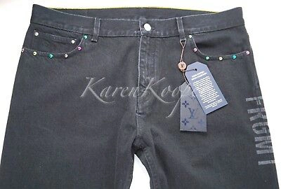 Pre-owned Louis Vuitton Authentic W/ Tags  Fragment Men Black Denim Jeans Pants Sz 36